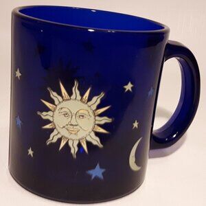 Vintage Libbey Coffee Mug Cobalt Blue Glass Celestial FRIENDS